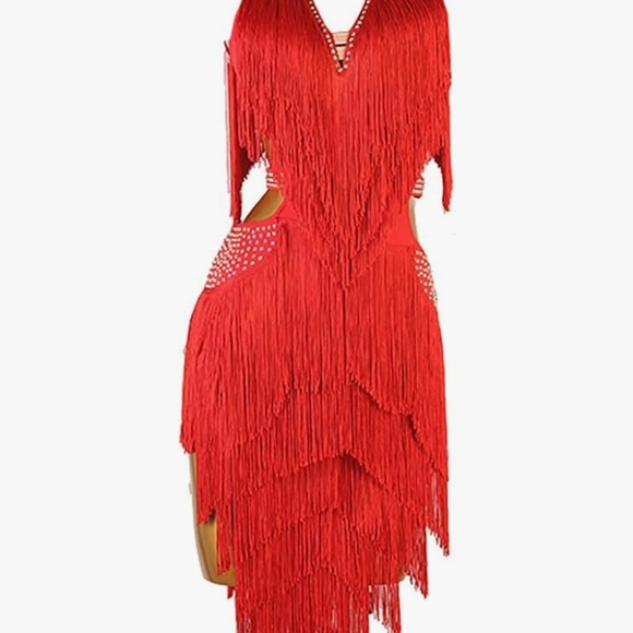 Dresses & Skirts - Elegant Red Fringe Dress